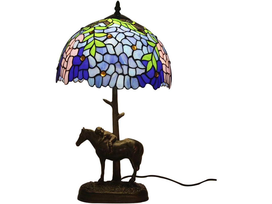 Abajur De Mesa Gdlight Estilo Tiffany Wisteria 30cm, Com Base Em Resina E Vitral Azul Marinho Do Mediterrâneo, Design De