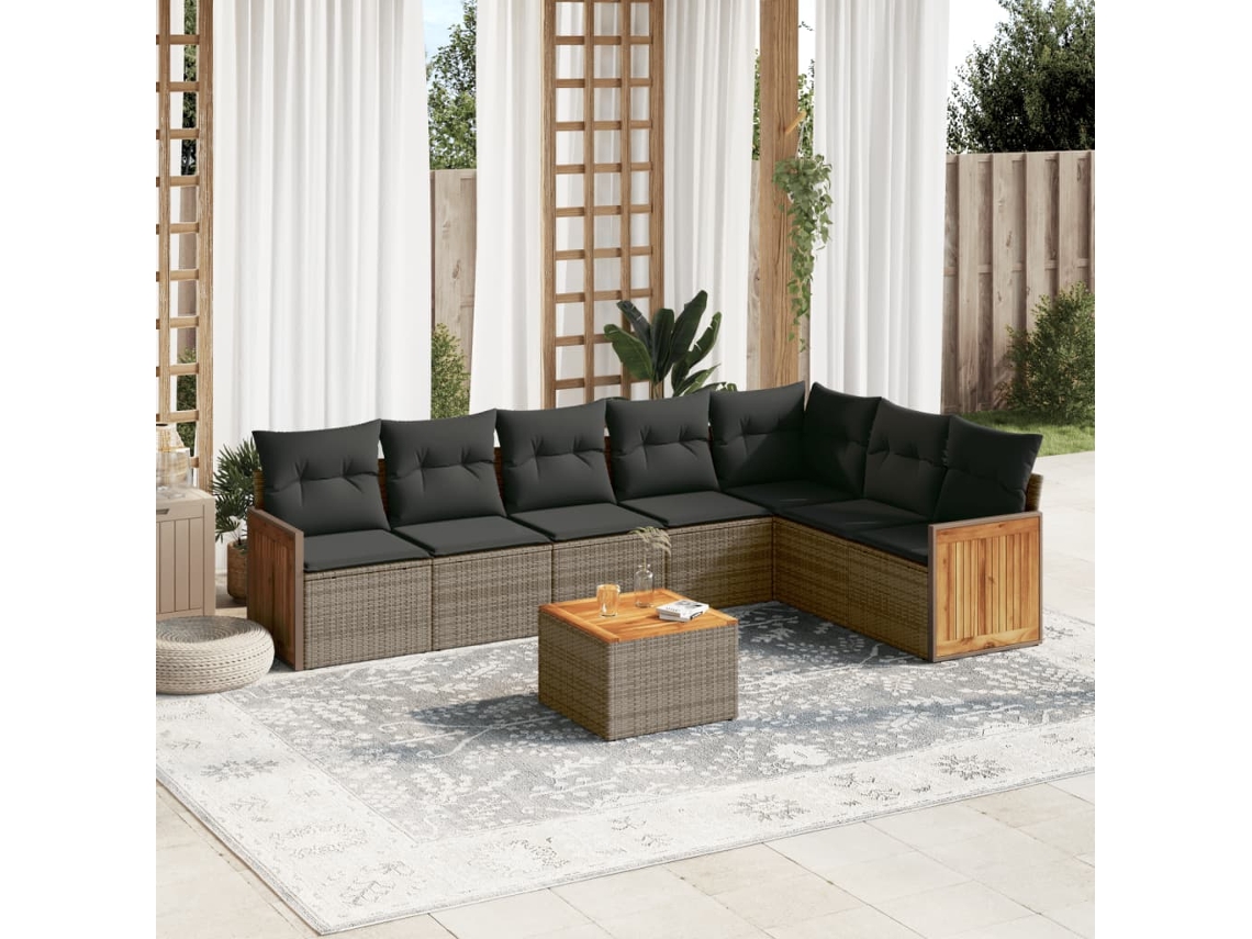 Vidaxl 8 Pcs Conjunto Sofás De Jardim C/ Almofadões Vime Pe Cinzento