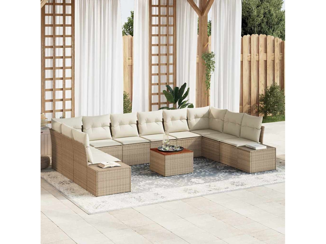 Vidaxl Conjunto De Sofá De Jardim 11 Unid. Bege E Branco