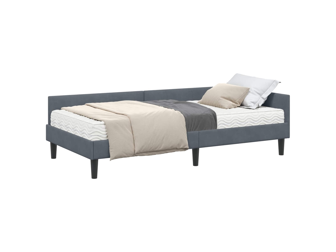 Cama De Solteiro | Camas Para Quarto | Estrutura De Cama De Canto Com Colchão 2 Pcs Cinzeto Veludo