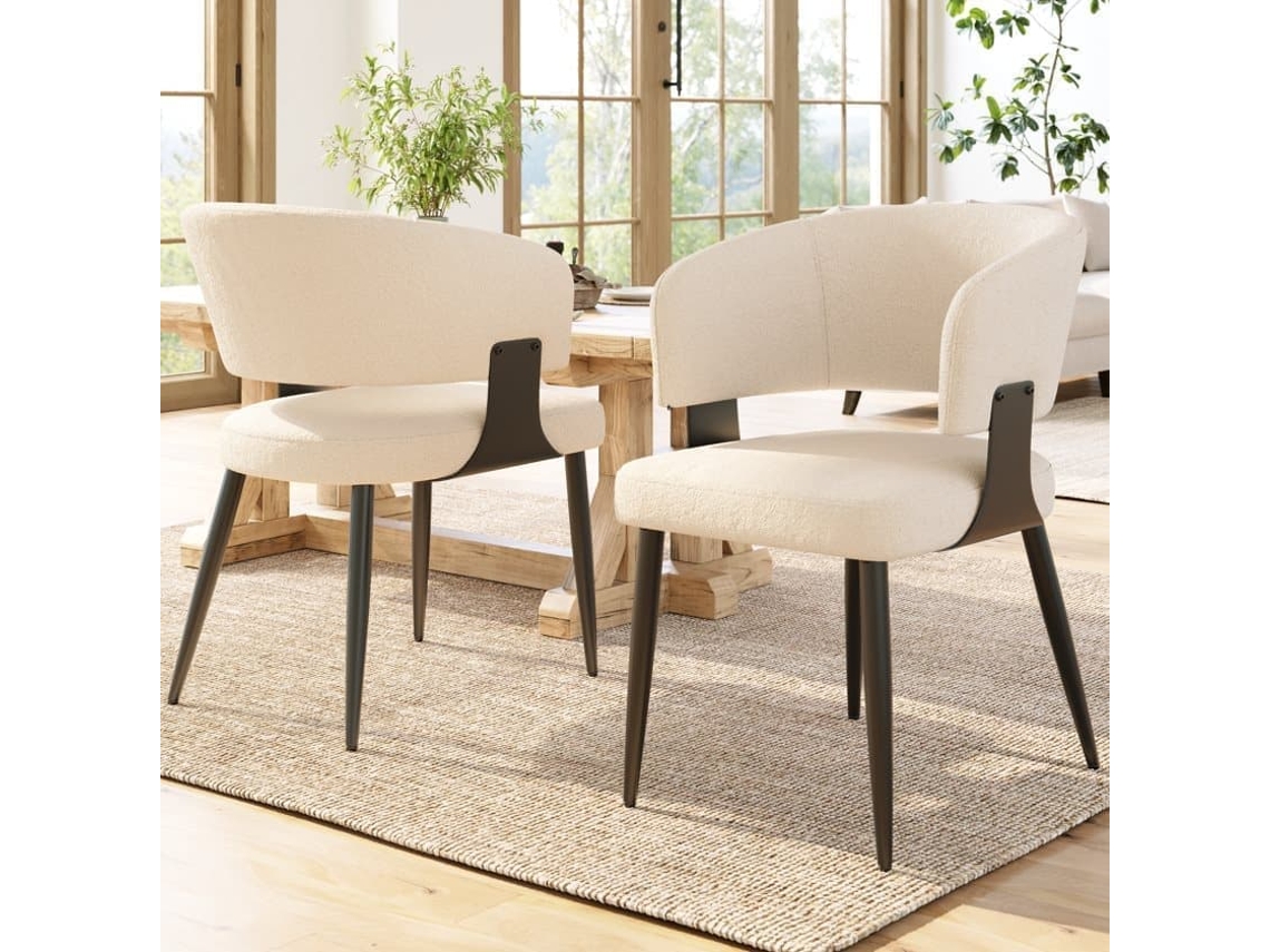 Cadeira De Jantar 2 Peças - Estilo Ergonómico, Encosto Curvo - Bege