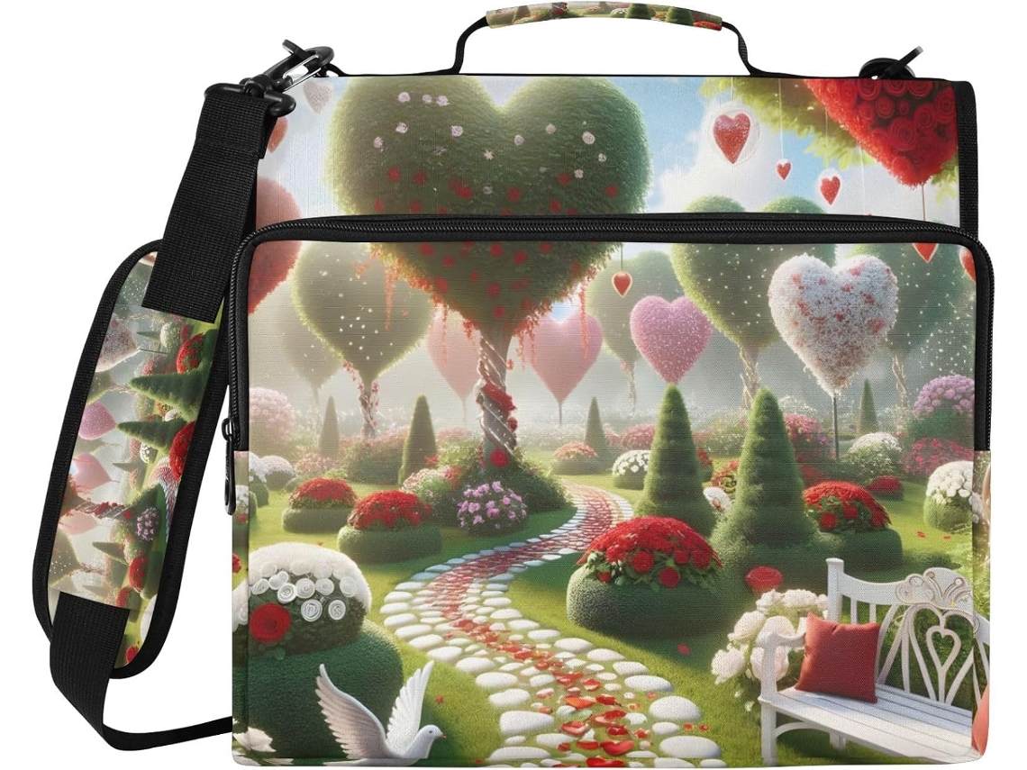 Bolsa organizadora para macarrão Heart Tree, com zíper e 3 argolas, resistente à água, ideal para escola e trabalho.