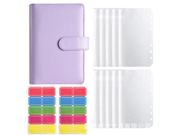 A6 Pu Leather Binder Planner Budget Notebook Cash Envelope Organizer With Zipper Pockets And Dividers Purple Cover