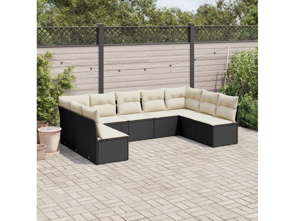 Vidaxl 9 Pcs Conjunto De Sofás P/ Jardim C/ Almofadões Vime Pe Preto