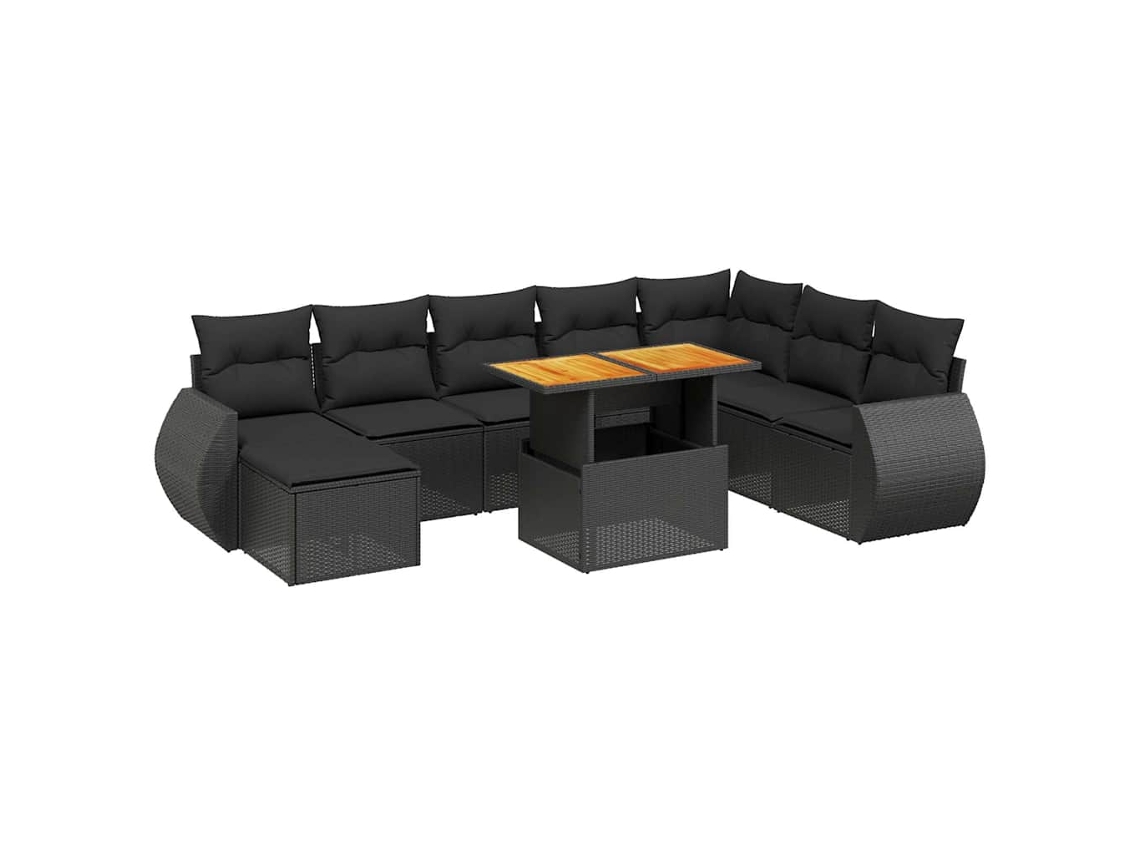 Maison Exclusive - 9 Pcs Conjunto De Sofás P/ Jardim C/ Almofadões Vime Pe Preto