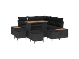 Conjunto 9 Sofá De Jardim Vidaxl Preto Vime Pe (110 X 55 X 71 Cm)