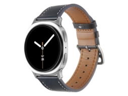 Pulseira De Couro Com Fivela Prateada Em Aço Inoxidável Para Samsung Galaxy Watch8 / Watch8 Classic
