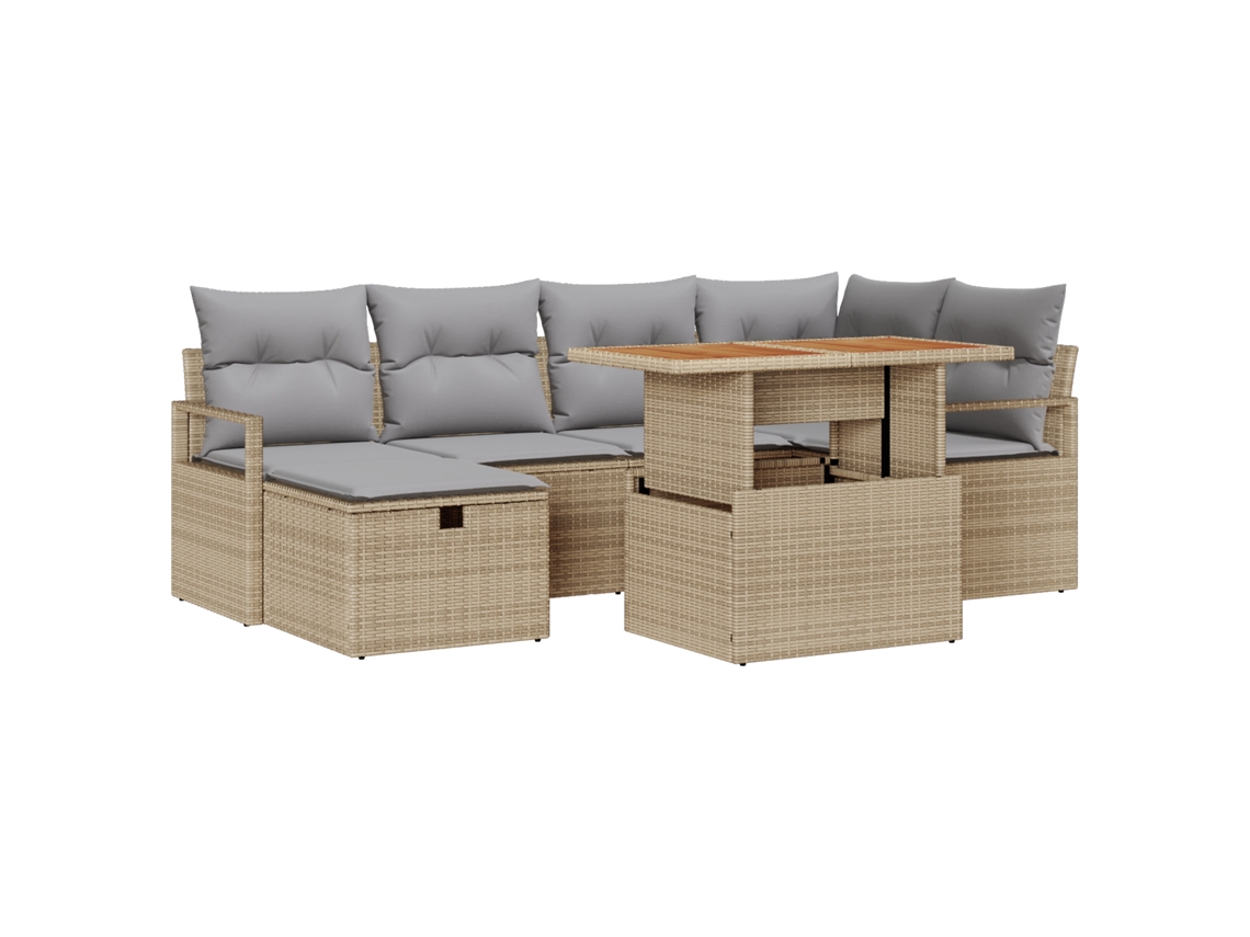 Conjunto 7 Móveis De Jardim Vidaxl Bege Vime Pe (232 X 122 X 85 Cm)