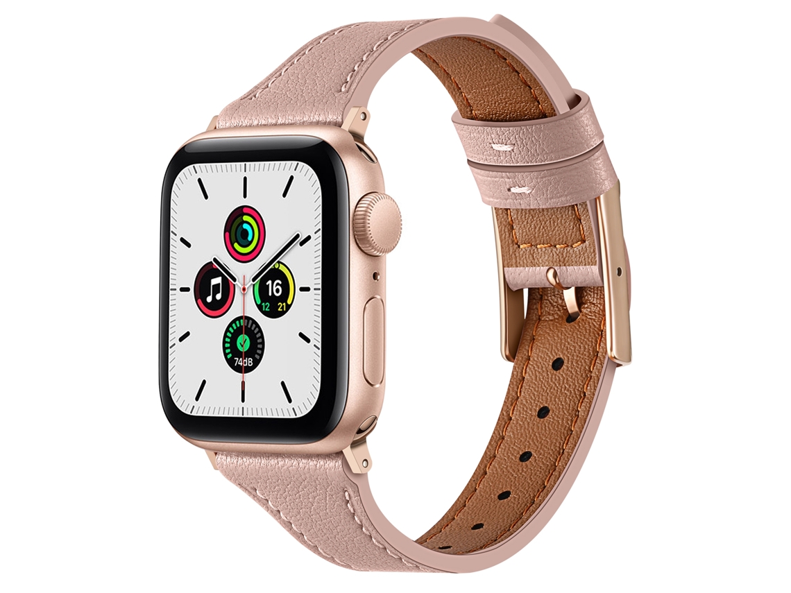 Bracelete para Smartwatch respirável de couro genuíno para Apple Watch série 8 e 7 45 mm / SE 2 e 6 e SE e 5 e 4 44 mm / 3 e 2 e 1 42 mm (rosa)