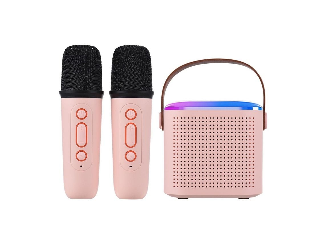 Mini máquina karaokê portátil microfone alto falante rosa led rgb usb quarto festa STELASPLEN