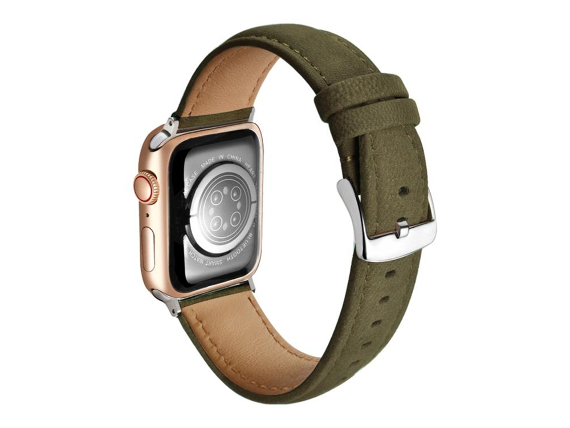 Bracelete Para Apple Watch 42/41/40/38mm - Couro Genuíno Camurça Dupla Face Verde Militar