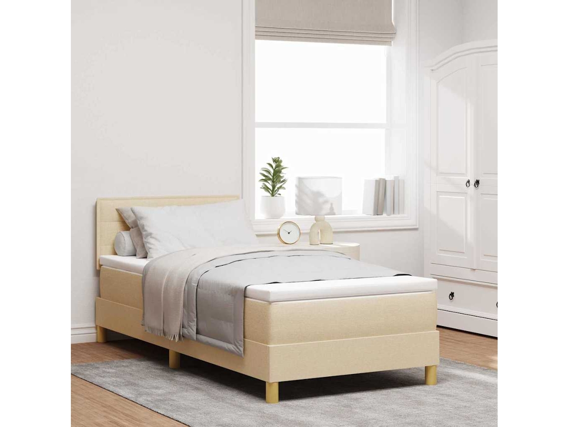 Vidaxl Cama Box Com Almofada Com Cabeceira Creme 100 X 200 Cm Tecido