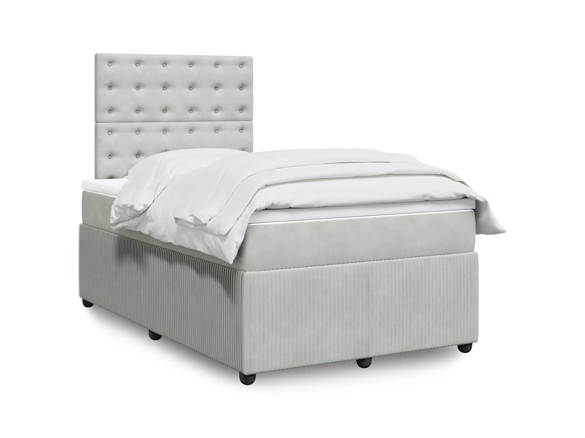 Cama Boxspring Com Colchão 120x190 Cm Veludo Cinzento-claro