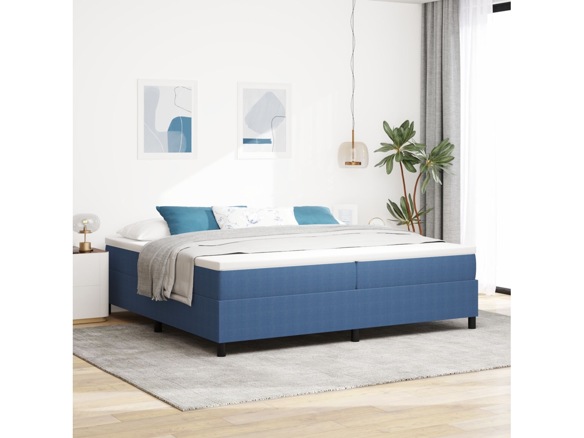 Cama De Casal Box Corduroy Lovely Home Madeira Tecido Azul (200x200)