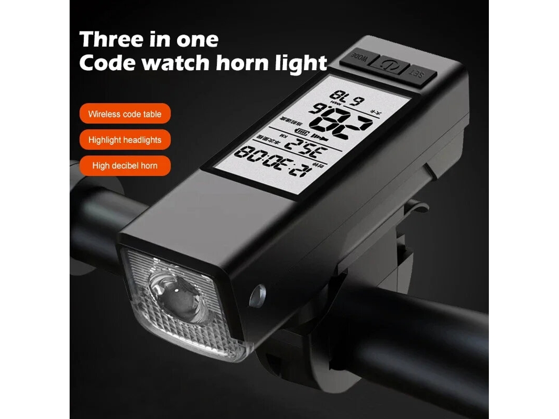 Farol Bicicleta Sem Fio 3 Em 1 450 Lúmens Bateria 2000mah Tipo C 3 Modos Velocímetro Inteligente Buzina 120db Ciclismo Noturno