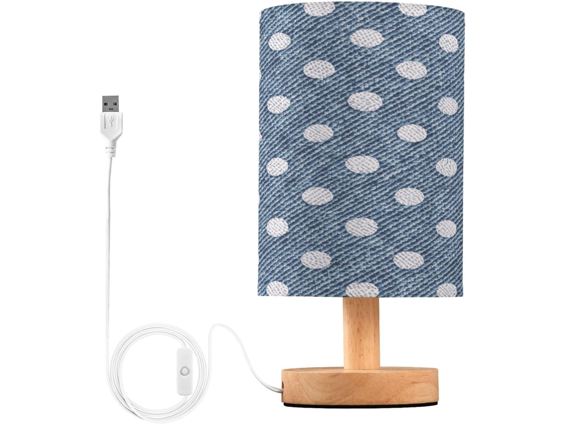 Abajur De Cabeceira Com Estampa Bolinhas, Portas De Carregaje USB C, Luminária De Mesa Cabeceira, Luminária De