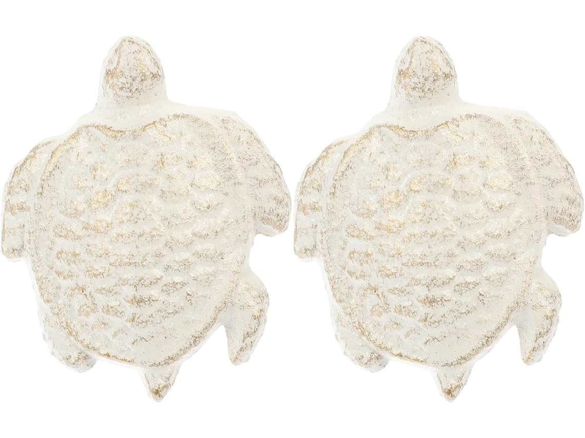Conjunto De 2 Puxadores Para Armário Em Ferro Fundido Bege Com Estampa De Tartaruga Estilo Oceano.