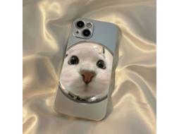 Capa Para Iphone 17 Pro Com Estampa De Gato De Olhos Grandes E Rosto De Gato E Cachorrinho, Resistente A Quedas, Banhada A Prata, Moderna.