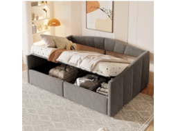 Sofá Cama Polsterbett 140x200 Cm Hidráulico Madeira Couro Cinza