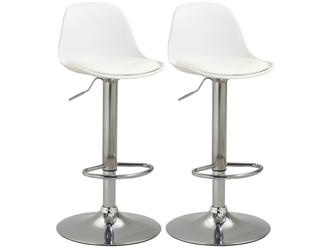 Conjunto de 2 bancos de bar ajustáveis, com encosto e apoio de pés, 104cm, branco S/MARCA