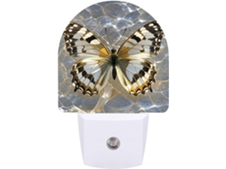 Luz noturna LED com sensor, branca e dourada com estampa de borboleta, luz noturna suave em branco quente.