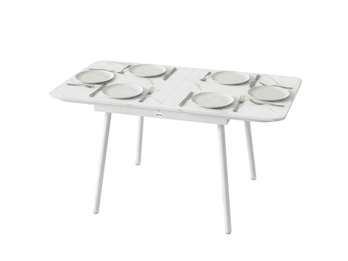 Mesa De Jardim Retangular 4 A 6 Pessoas. Tampa Em Wpc E Estrutura Metálica. Pés Ajustáveis. 140x80x75cm. Branco
