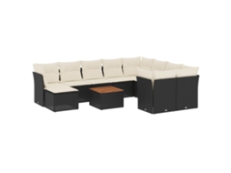 Conjunto de 11 Sofás de Jardim com Almofadões Vime Pe Preto MAISON EXCLUSIVE