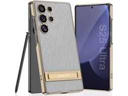 Capa Hexinyigjly Para Samsung Galaxy S24 Ultra Com Suporte Invisível Eletrogalvanizado Cinzento