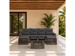 Vidaxl Conjunto De Sofá De Jardim 7 Unid. Cinza E Cinza Escuro Vime Pe