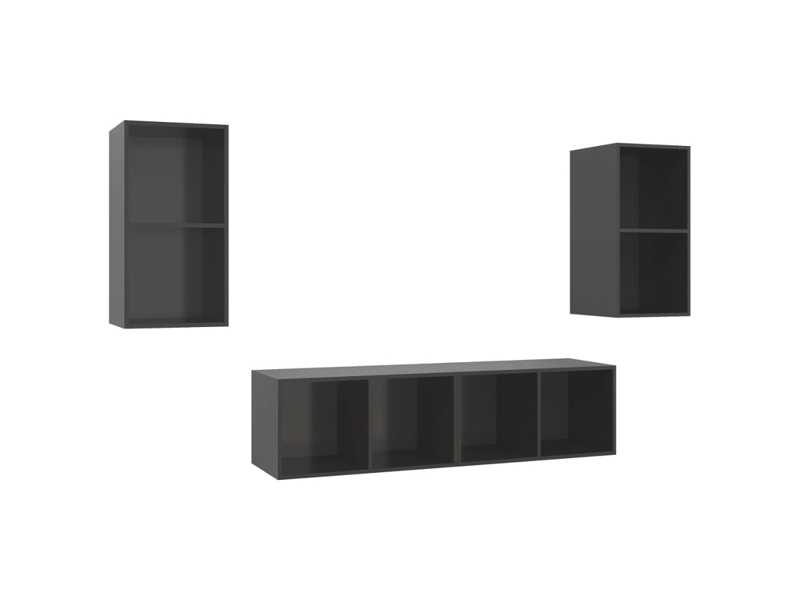 Conjunto de 4 Móveis de Parede para TV Madeira Cinza Brilhante MAISON EXCLUSIVE