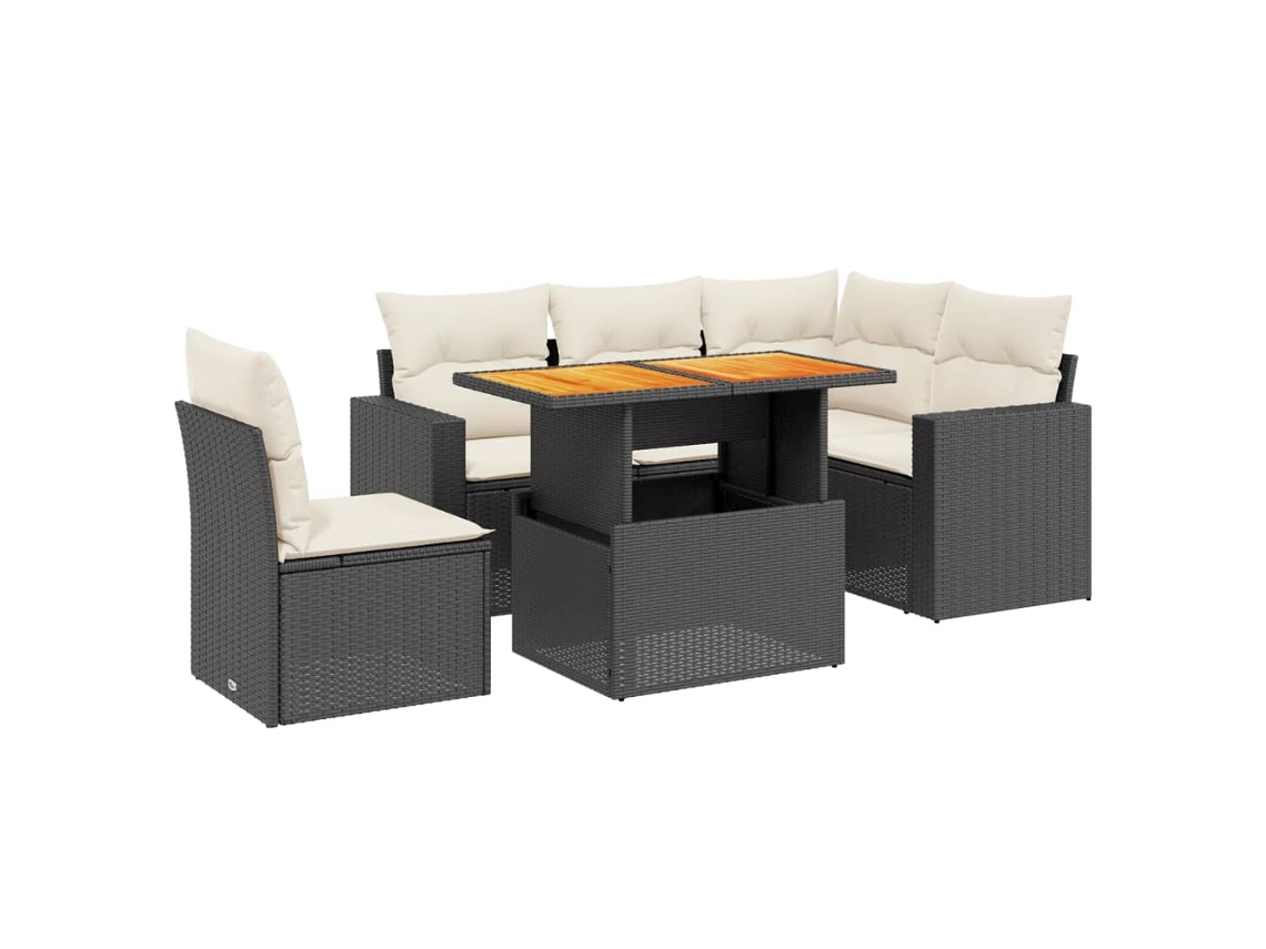 Conjunto 6 sofás de jardim c/ almofadões VIDAXL vime PE preto