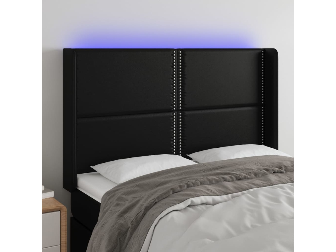 Vidaxl Cabeceira Cama C/ Led Couro Artificial 147x16x118/128 Cm Preto