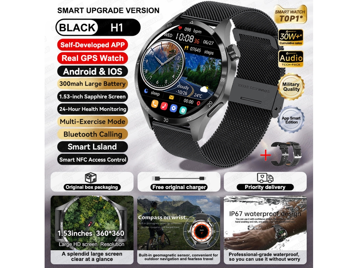 Novo, Watch 5 Pro Gps Fitness Tracker Nfc 1,53 Polegadas Amoled Hd À Prova Dágua Bluetooth Mdug