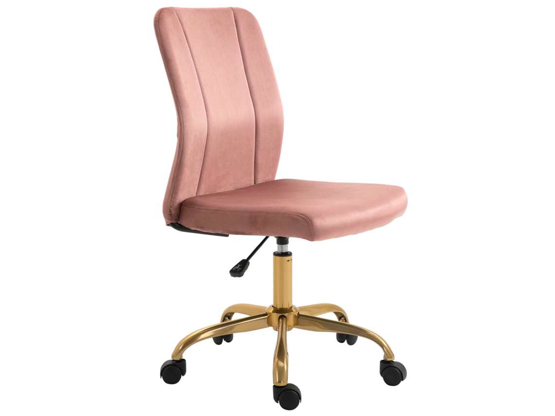 Cadeira De Escritório Contemporânea Em Veludo Rosa E Dourado, Giro 360°, Encosto Ergonômico Curvo E Altura Ajustável, Estilo Elegante