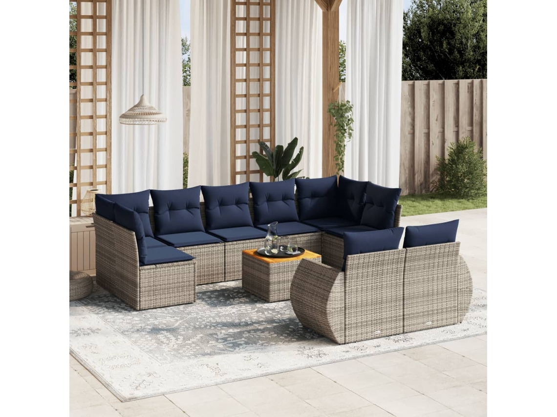 Vidaxl Conjunto De Sofá De Jardim Com 10 Peças E Almofadas Em Rattan Sintético Cinza