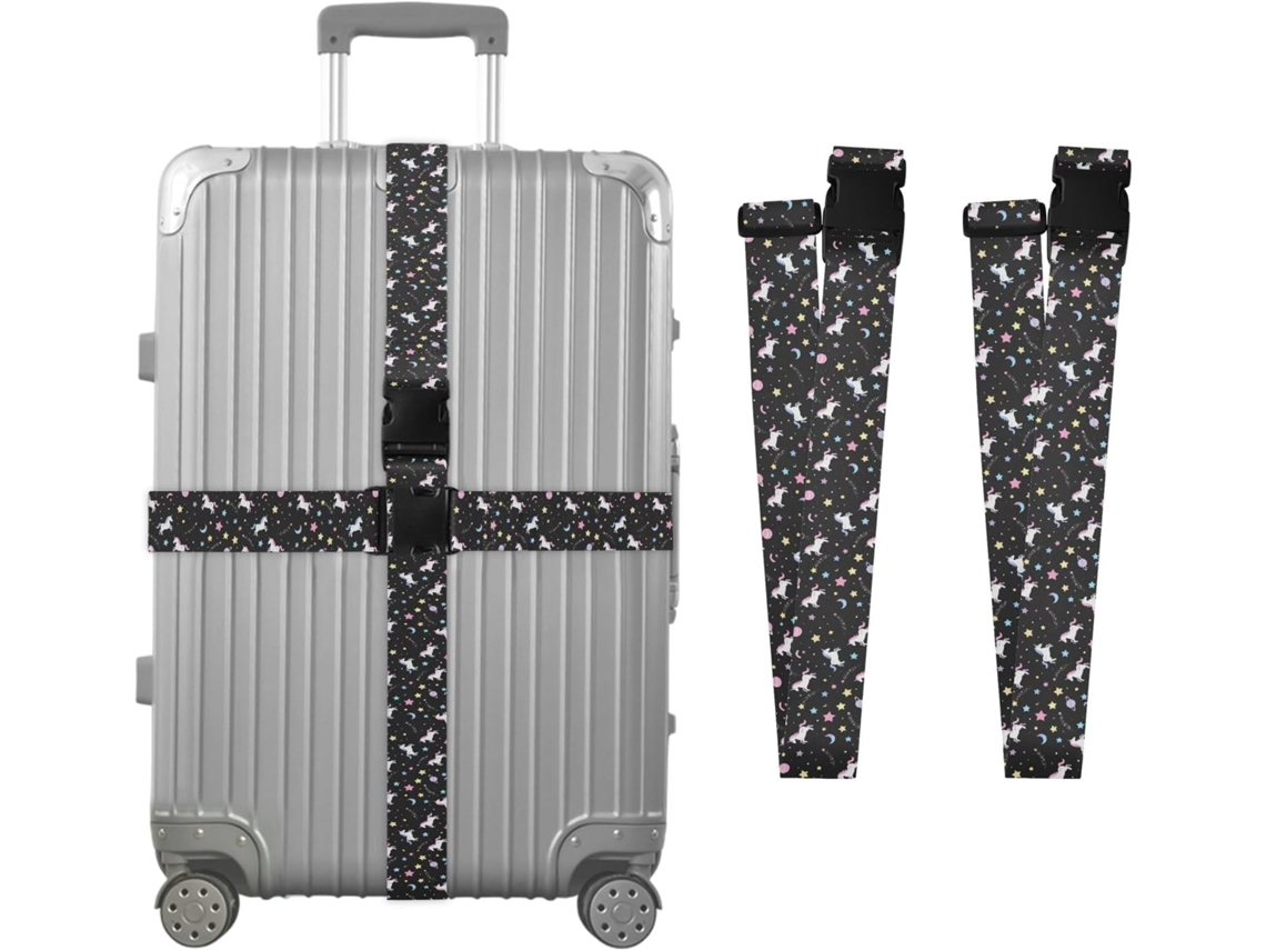 Conjunto De 2 Cintas Bagagem Com Estampa Unicórnio E Estrela Rosa Para Malas, Cintas De Viagem, Acessórios Para Cintos