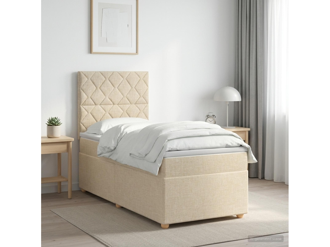 Vidaxl Cama Box Spring Com Colchão Creme 90 X 190 Cm Tecido