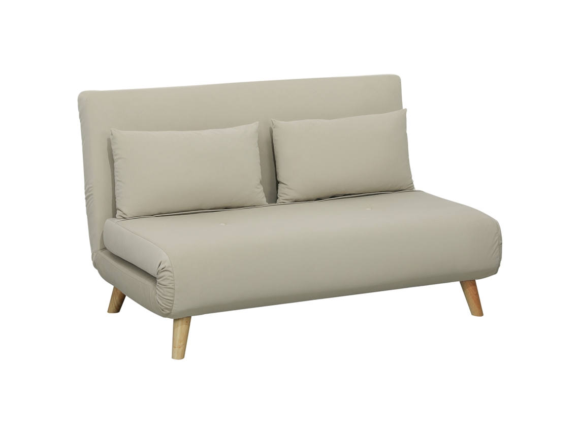 Sofá-cama, Sofá Reclinável, Sofá Com 2 Almofadas, Textura Aveludada, 130 X 78 X 79 Cm, Bege.