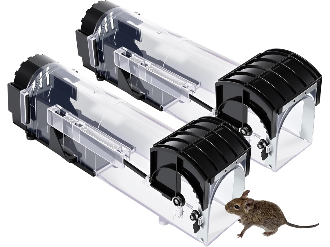 Conjunto 2 Armadilhas Para Ratos - Captura Viva - Reutilizável - Interior E Exterior - Plástico - Preto