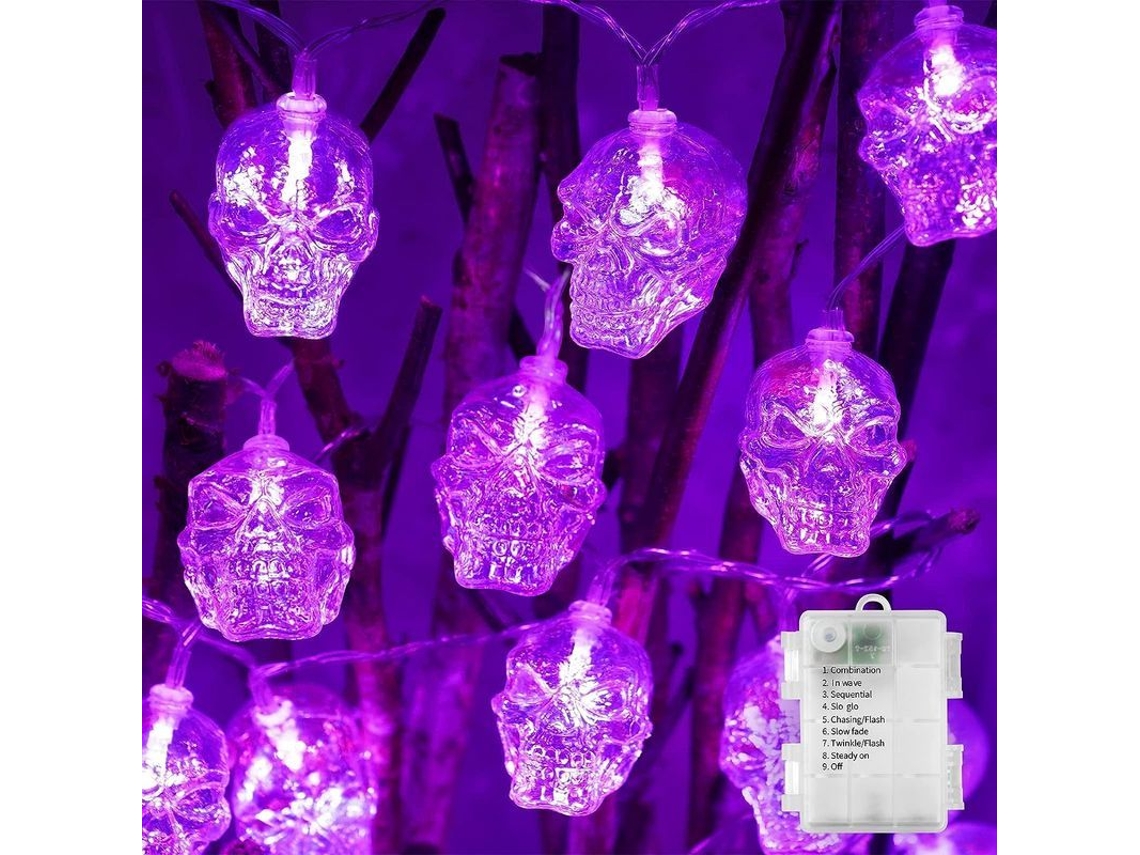 Luzes de Halloween Pilha Cabeça de Caveira 20led