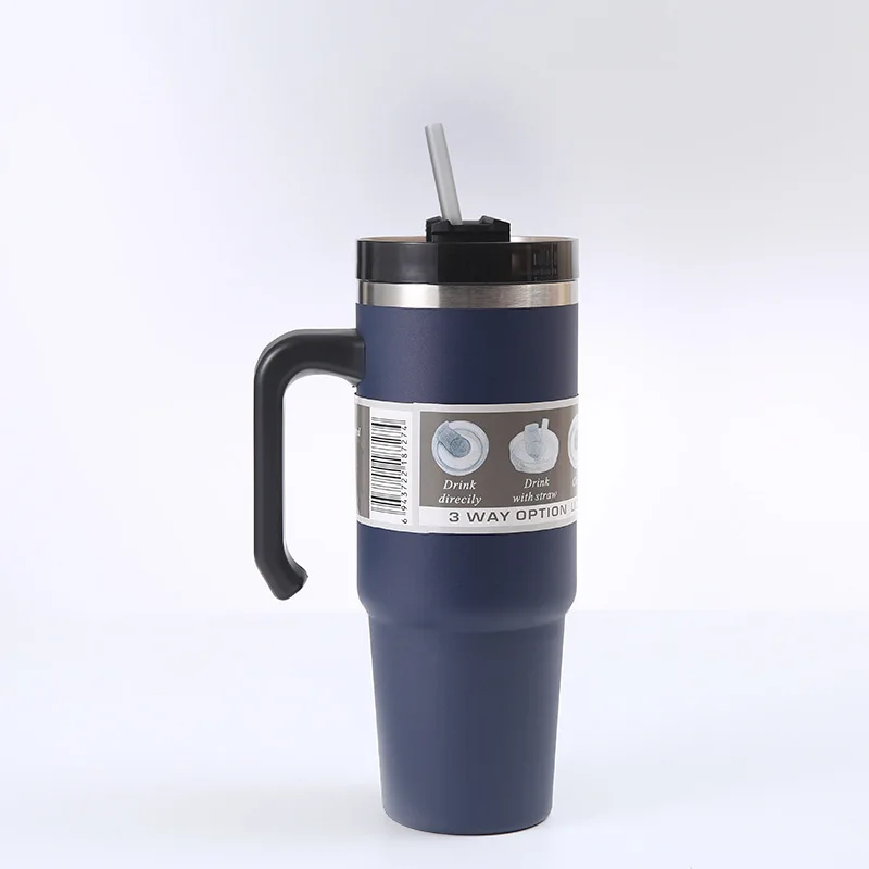 Garrafa térmica de aço inoxidável (azul, 600 ml), garrafa térmica para carro, garrafa térmica para esportes ao ar livre.