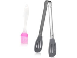Pinça Multifuncional De Silicone Toyandona Para Alimentos, 23cm, Aço Inoxidável, Resistente Ao Calor, Com Pincel Para