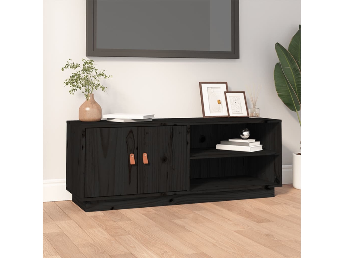 Vidaxl Móvel De Tv 105x34x40 Cm Madeira De Pinho Maciça Preto