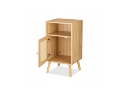 Mesa De Cabeceira Relaxdays, Rattan, Madeira, Axlxp: 72 X 40 X 39 Cm, Prateleira Aberta, Quarto, Natural