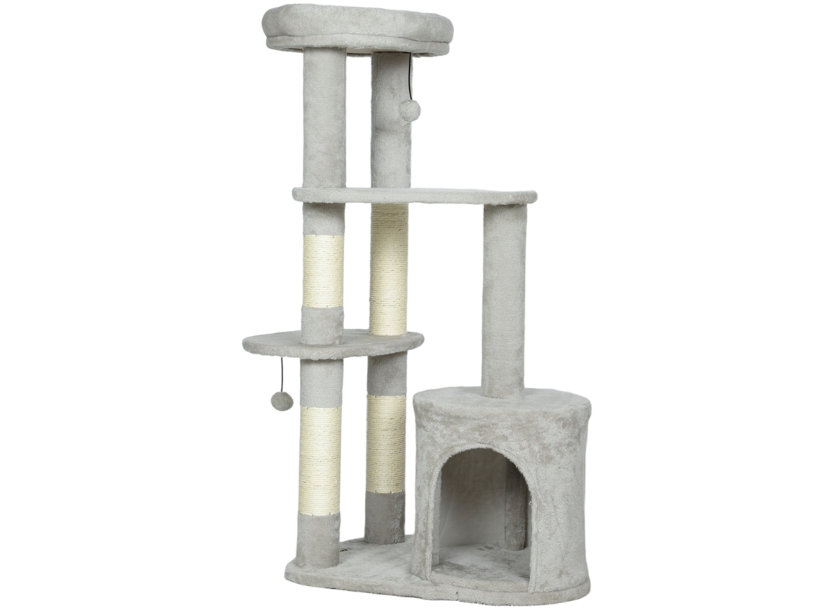 Arranhador 114 Cm, Toca, Postes Sisal, Plataforma, Até 6 Kg, Cinza Claro