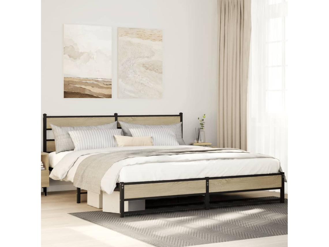 Vidaxl Estrutura De Cama Sem Colchão 200x200cm Metal Carvalho Sonoma
