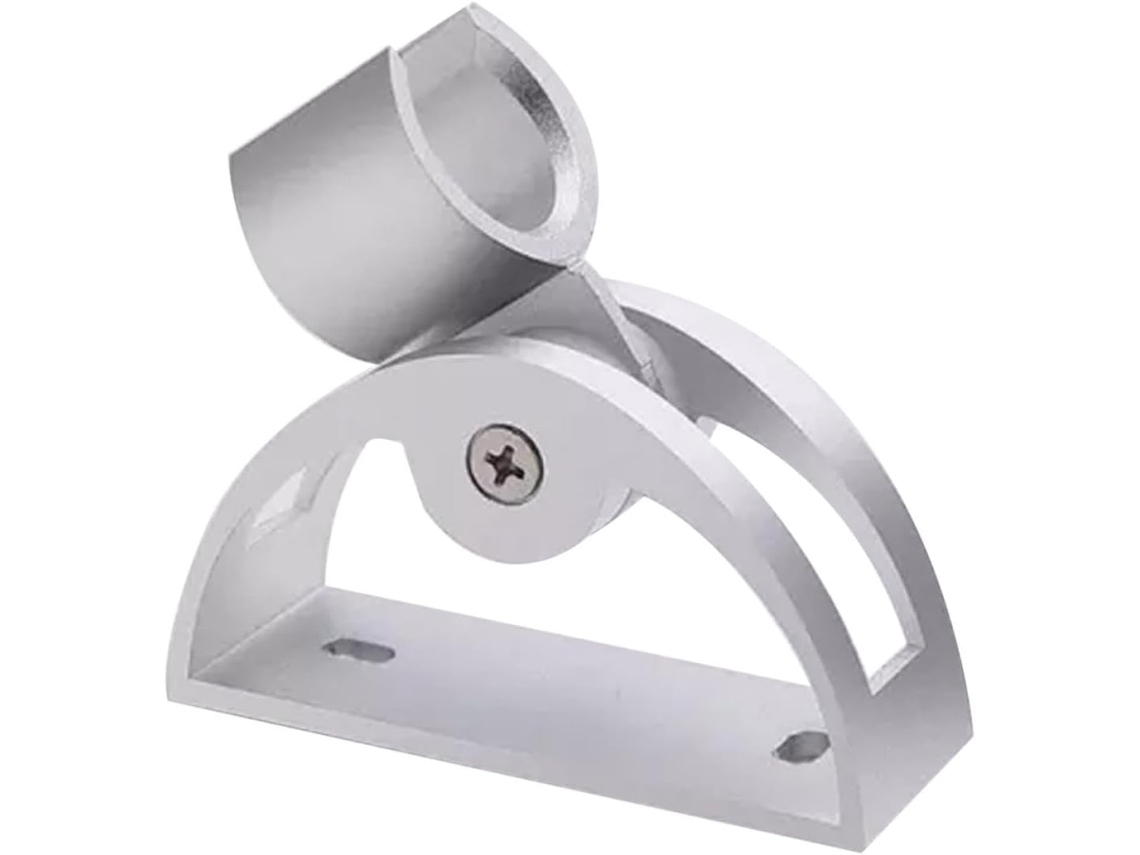 Suporte para mangueira Chuveiro com encaixe aproximado, fabricado em alumínio espacial leve com acabamento prateado.