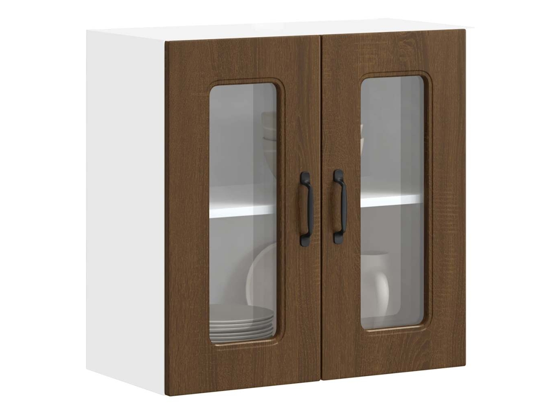 Vidaxl Armário De Parede Cozinha Porta Vidro Kalmar Carvalho Castanho