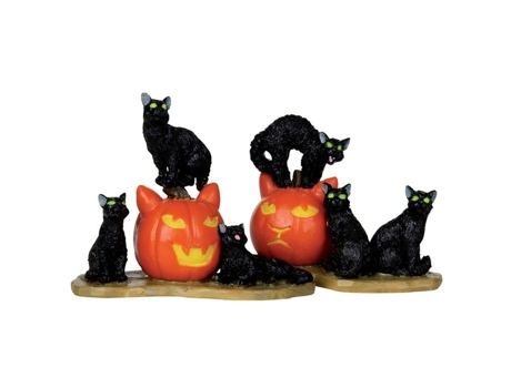 Figurinas Lemax Gatos Pretos Conjunto De 2 Decoração De Halloween Polirresina Interior