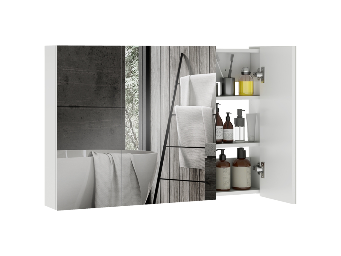 Armário de parede para banheiro com 3 portas espelhadas e prateleiras ajustáveis, 90x13,5x60cm, branco, E-TOWN COMMERCE GMBH